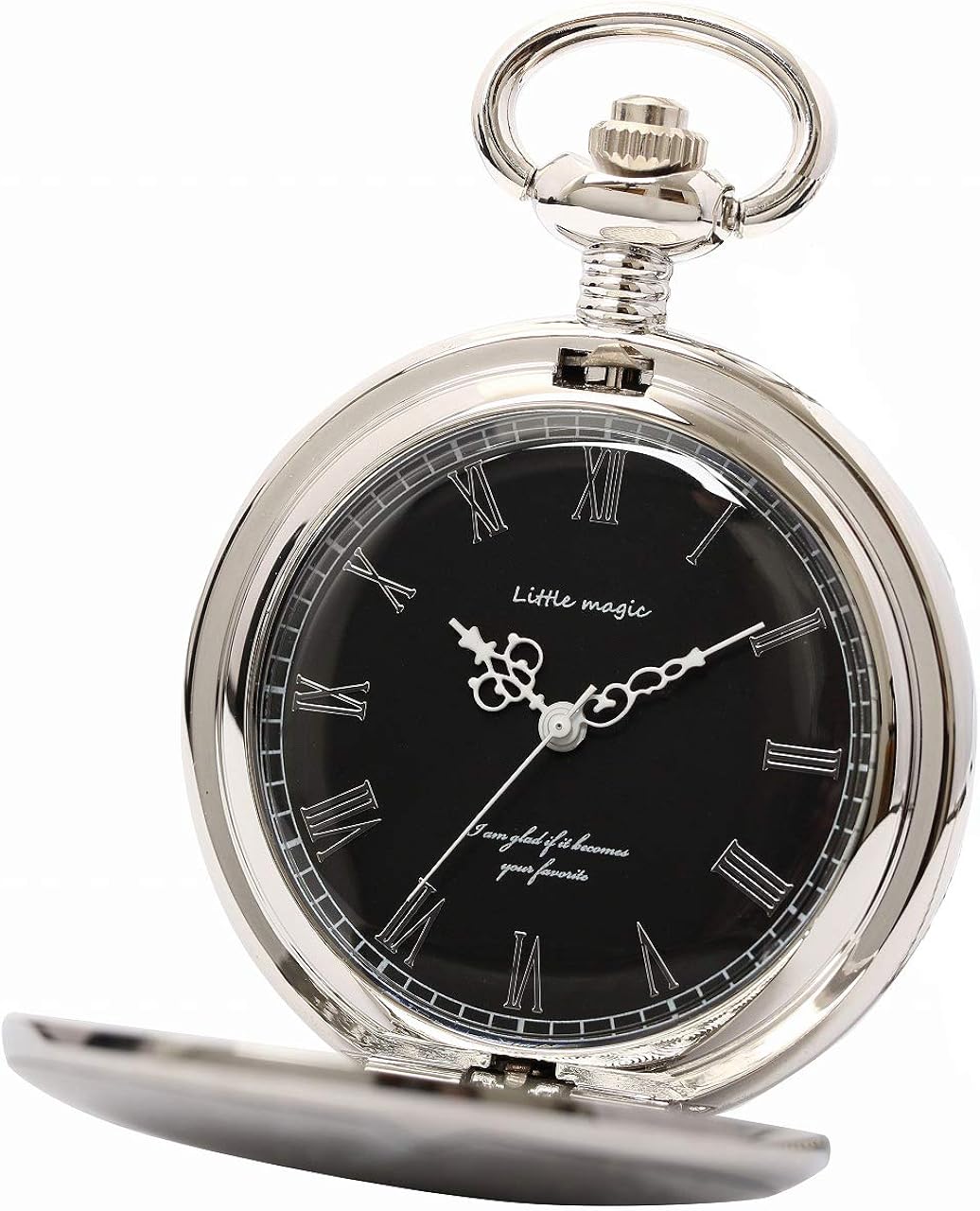 Amazon Little Magic 懐中時計 日本製ムーブメント Sb 極限までシンプルデザイン アンティーク シックなマット仕上げ黒文字盤 クリア仕上げ 立体文字盤 高耐久性 ナースウォッチ 時計 チェーン メンズ レディース 2種 チェーン 革ひも付き