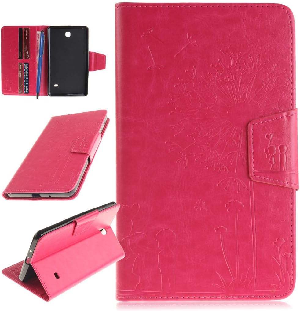 CareyNoce Galaxy Tab 4 7.0 Tablet Case,Embossed Pattern Design PU Leather Magnetic Book Flip Wallet Case for Samsung Galaxy Tab 4 7.0" SM-T230/T231/T235 - Rose Dandelion