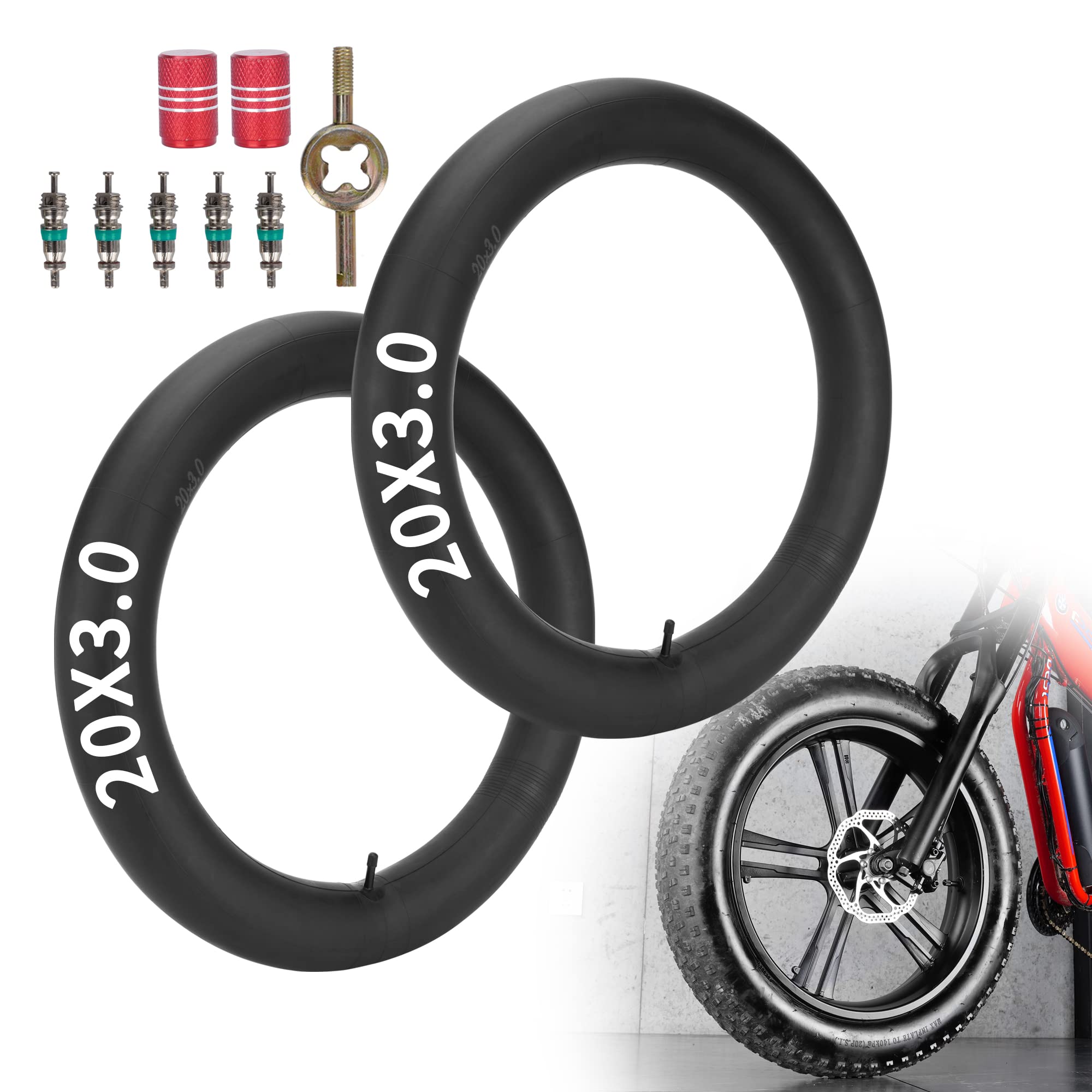 RUTU 2-Pack 20 Inch Bike Tubes,20x3 Bicycle Tube with 33/32mm Schrader Valve and Installation Accessorie - Fit for Mountain and Road eBiking Capable Bicycle Tube - Premium Heavy Butyl Inner Tube