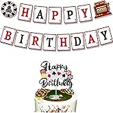 Ushinemi Casino Theme Party Decorations Poker Night Happy Birthday Banner With Glitter Las Vegas Casino Cake Decorations Poker Cake Topper Casino Party Supplies, Caisno