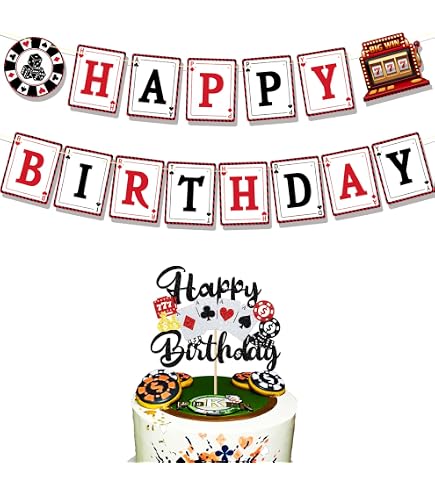 Poker-Würfel Happy Birthday Banner – 180 X 119 Cm, Stoff | Casino-Thema Deko Für Erwachsenen-Party