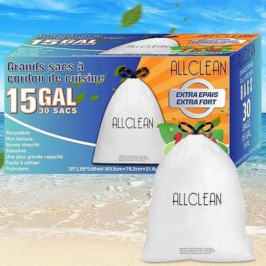 Tall Kitchen Trash Bags, 15 Gallon Garbage bags, 0.85 mil