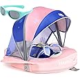 Mambobaby Float with Canopy and Tail New Upgraded Non-Inflatable Baby Pool Float Mambo Float Swim Trainer Solid Infant Swim Float Adjustable Pearl Foam Baby Swim Ring