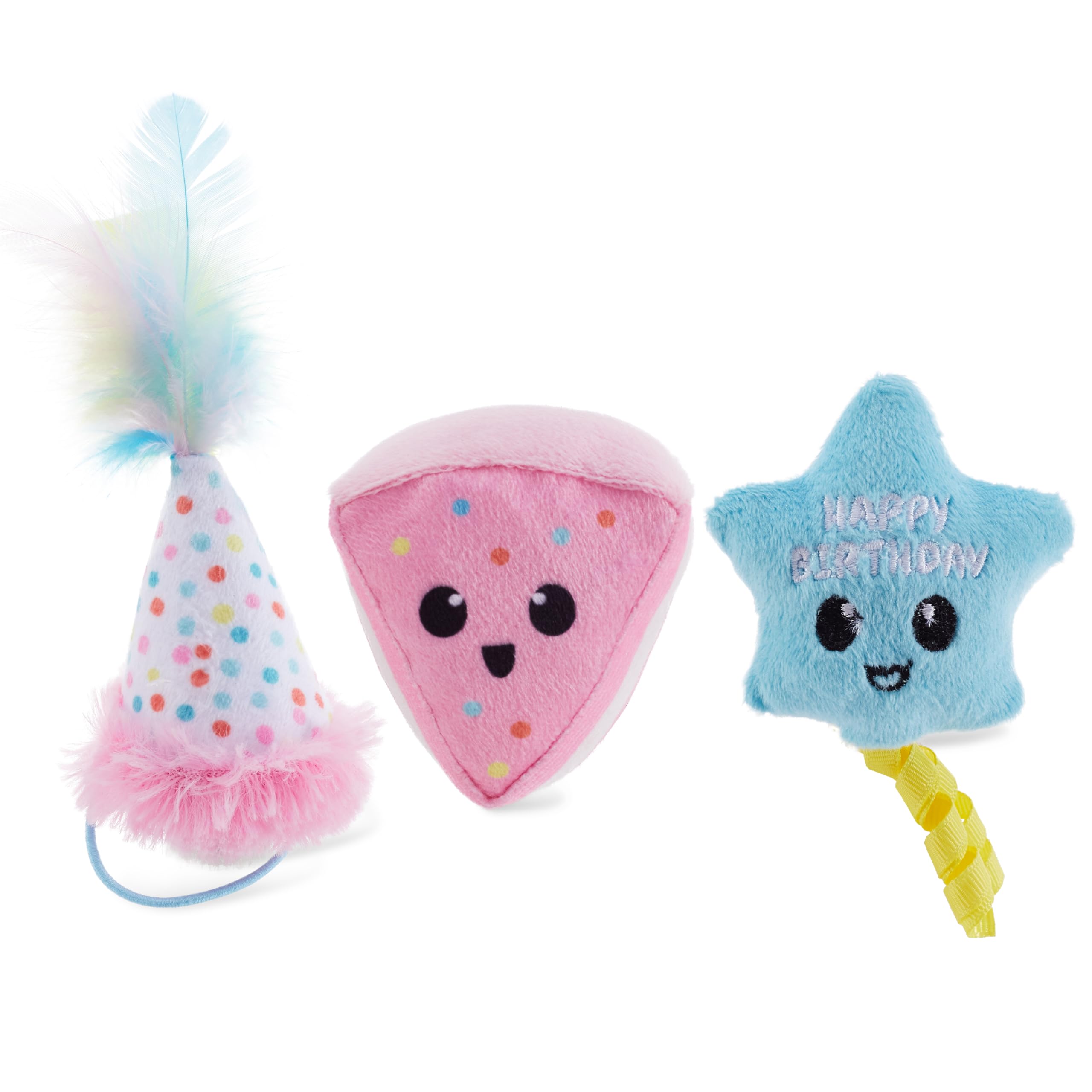 Photo 1 of Catstages Happy Purrthday Cat Toys, 3-Pack Catnip Plush Toys with Crinkle, Feathers & Dental Mesh, Multicolored