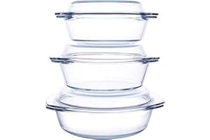 HUSANMP Set of 6 Pieces Round Tempered Glass Casserole Dish with Lids, Glass Casserole Baking Dish Set for Oven, Freezer and 