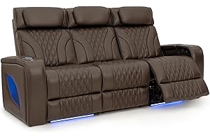 Seatcraft Armada LT Zero-Gravity HeatZero Italian Leather Sofa w/Fold-Down Table Home Theater Seating, Heat & Massage, Power Headrest, Power Recline, Brown