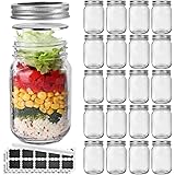20 Pack Glass Mason Jars, 12 oz Clear Glass Jars with Regular Mouth and Silver Metal lids, Canning Jars for Food Storage, Veg
