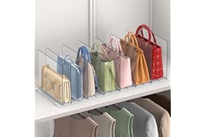 WARM EF Purse Organizer for Closet, 2-Pack 8 Layer Adjustable Women Handbag Organizer, Clear Shelf Dividers for Closet, Bookshelf, Storage, Offices Organization