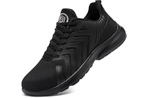 DYKHMILY Steel Toe Wide Sneakers for Women Lightweight Safety Shoes Breathable Slip on Work Shoe