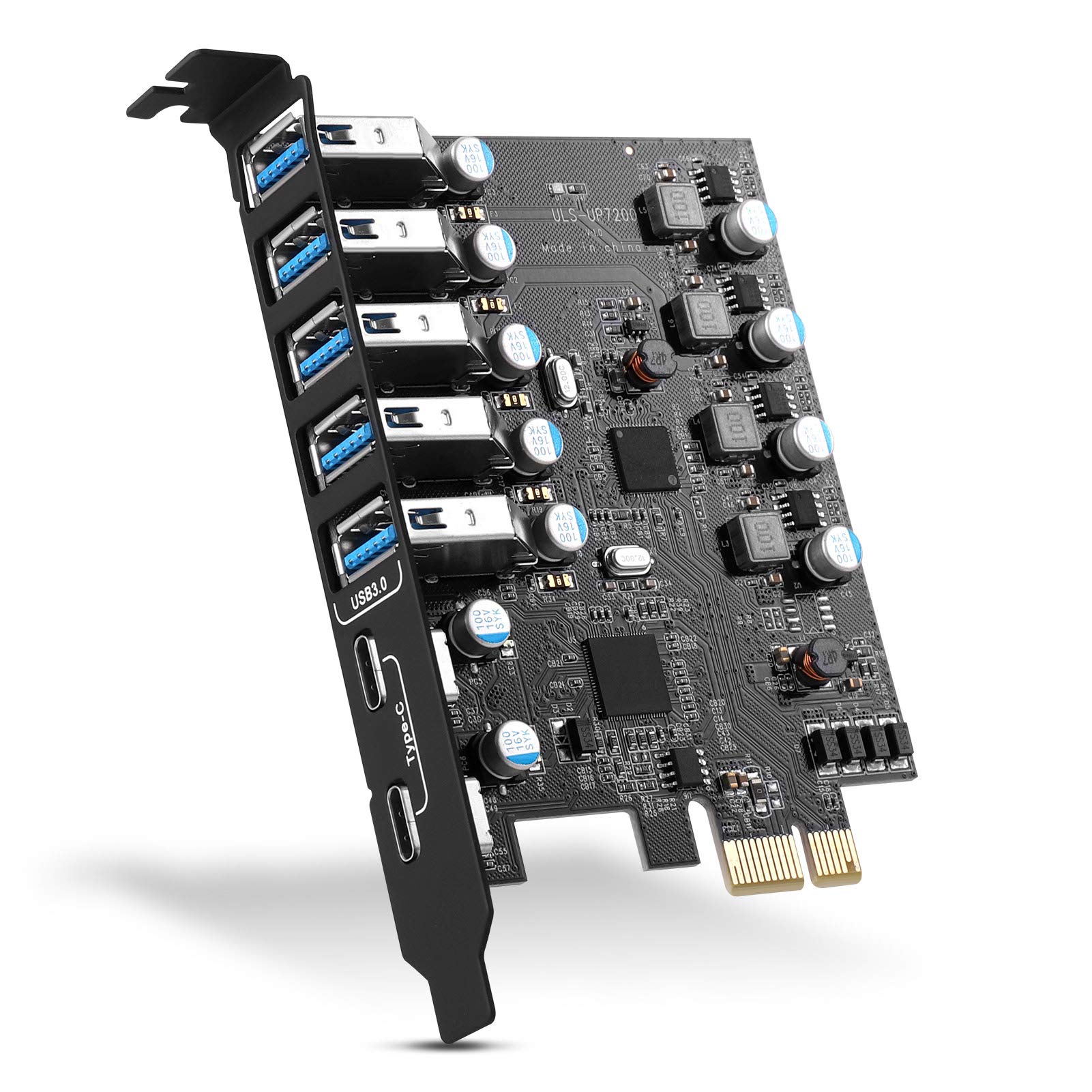 PCI-E to 7-port - [Type C (2), Type A (5) ] USB 3.0 HUB Internal Expansion Card Contronller Adapter PCI Express Card Desktop PC for Windows Mac Linux