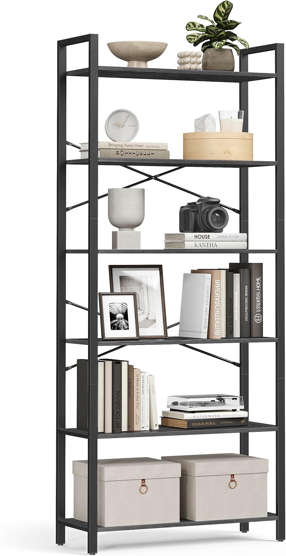 VASAGLE 6-Tier Bookshelf Ebony Black and Ink Black LLS082B56 30 x 80 x 186 cm