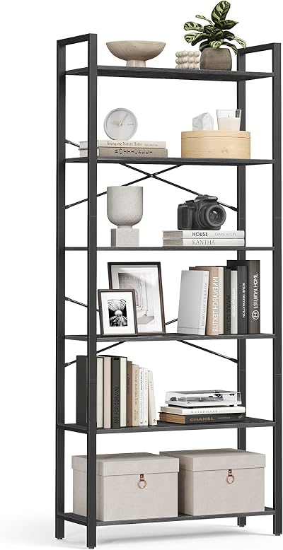 VASAGLE 6-Tier Bookshelf Ebony Black and Ink Black LLS082B56 30 x 80 x 186 cm