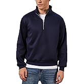 VPG Mens 1/4 Zip Pullover, Navy Blue Stand Collar Fleece Lined Plain Vintage Quarter Zip Pullover Sweatshirt