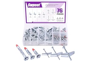 Swpeet 76Pcs Toggle Bolt and Wing Nut with 1/8 Inch Hollow Wall Drive Anchor Molly Bolt Drive Anchor Kit for Hanging Heavy It