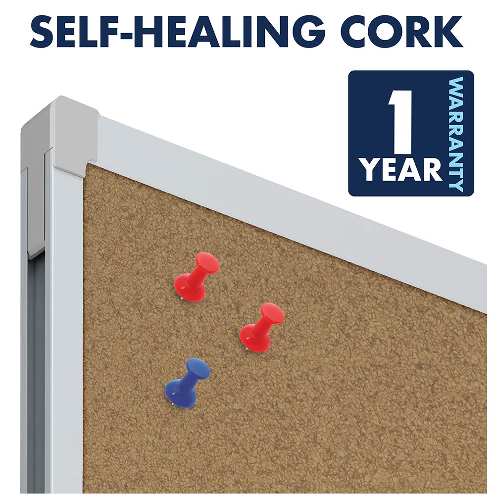 Mead Corkboard, Framed Bulletin Board, 3' x 2', Cork Board, Aluminum Frame (85361)