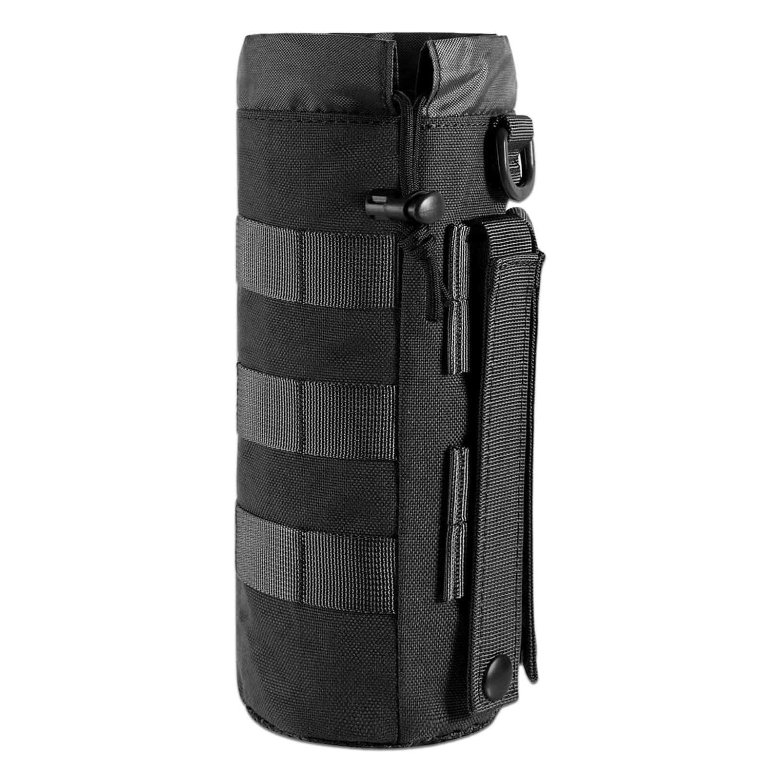 ZYFC Camping Water Bottle Holder Pouch, 1000D Nylon Military-Grade Tactical MOLLE System, Versatile Drawstring & Mesh Bottom Design for Hiking, Travel & Sports, Perfect for Outdoor Adventures (Black)