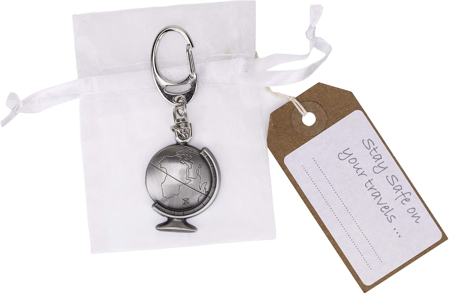 Globe Metal Keyring - Keep Safe Message, Silver Grey - Image 4