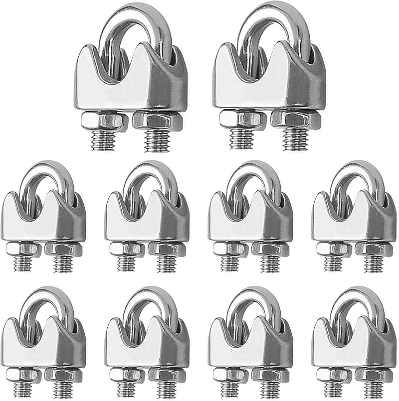 YEYIT M4 Wire Rope Clamp 10 Pcs Stainless Steel U-Shape Cable Clip 4mm