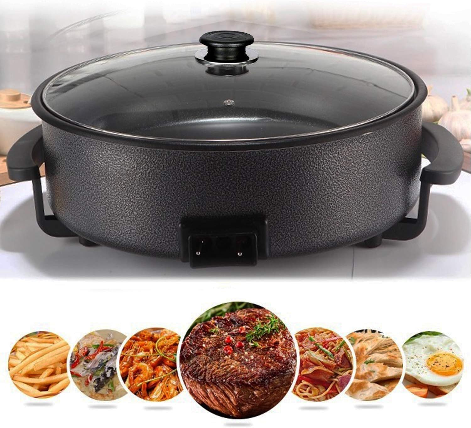 JN-Store 1500W Electric Multipurpose Cooker with Unbreakable Lid (Black, 36 cm)