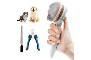 GOSECT 3PCS Cat Grooming Kit,Cat Brushes for indoor Cats with Cat Nail Clipper & Nail File,Self Cleaning Slicker Brush for Dogs & Cats(Pink)