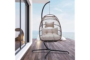 NICESOUL Swing Egg Chair Indoor Outdoor, Patio Wicker Hanging Chair with Stand, All Weather Egg Hammock Chairs with Cushions, 350lbs Durable Birthday Gift Swinging Chair for Backyard Balcony, Brown
