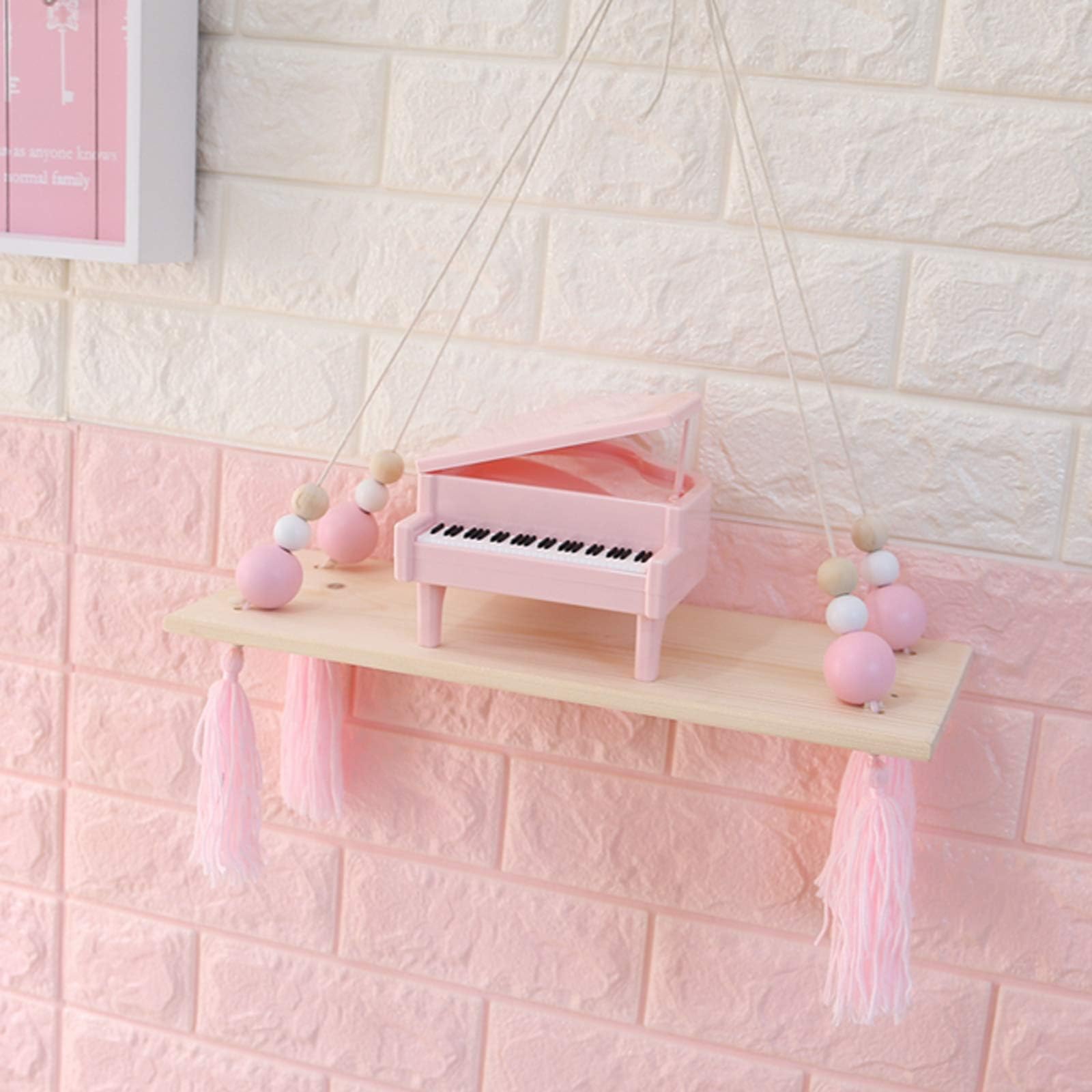 DHOUTDOORS Display Wall Hanging Shelf Swing Rope Floating Shelves Storage Wall Shelf Kids Girls Home Decor Pink & White Tassels