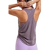 CRZ YOGA Pima Cotton Ruched Side Tank Tops for Women - Workout Athletic Casual Racerback Crewneck Loose Sleeveless Shirts