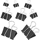 200 Count Binder Clips Assorted Sizes, 4 Sizes Large, Medium, Small, Mini, Metal Paper Clamps, Bulk Black Clips Office Suppli
