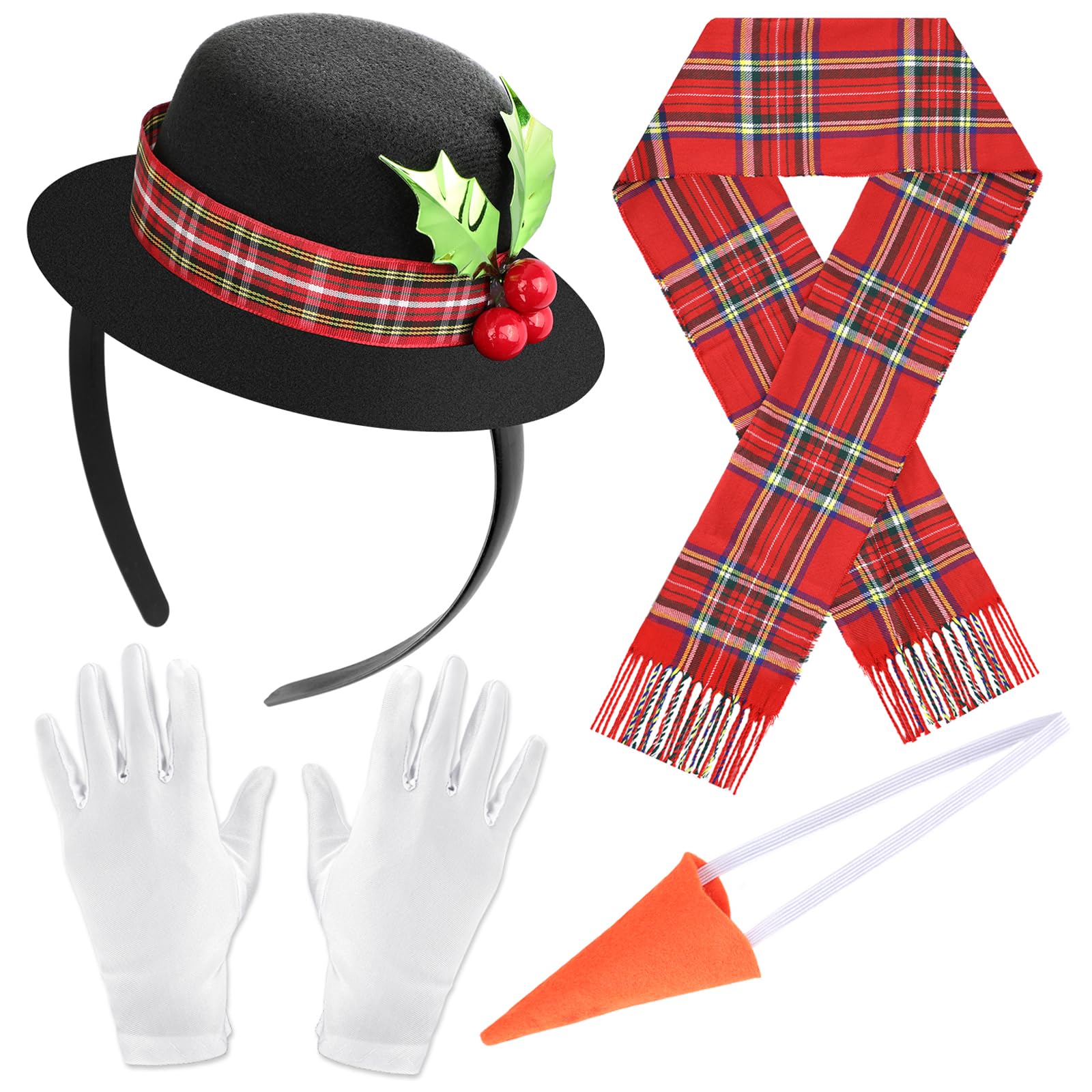 HOWAF Christmas Snowman Costume, Snowman Hat Xmas Headbands Snowman Headband, Scarf, Carrot Nose, White Gloves for Christmas Costume Fancy Dress