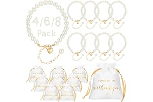 Tondiamo Bridesmaid Proposal Bracelets with Heart and Jewelry Pouches I Can't Say I Do Without You Pearl Beaded Bridesmaid Proposal Gifts for Bridal Shower Favor