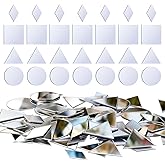 200 Pcs Small Mirrors for Crafts, 4 Shapes Mini Mirrors Tiles, Self Adhesive Mosaic Mirror Tiles Sheets, Triangles/Squares/Rounds/Rhombus Glass Pieces for Wall, Mosaics, DIY, Disco Balls Craft