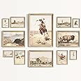 Aroutde Vintage Western Cowboy Wall Art, Western Canvas Wall Art Decor Farmhouse Cowboy Picture Rustic Southwest Bedroom Decor Eclectic Home Decor for Bedroom Bathroom 12Pcs (Unframed)