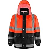 iCreek Reflective High Visibility Safety Jacket,Safety Rain Jacket with Hood,Lightweight Workwear for Outdoor Construction