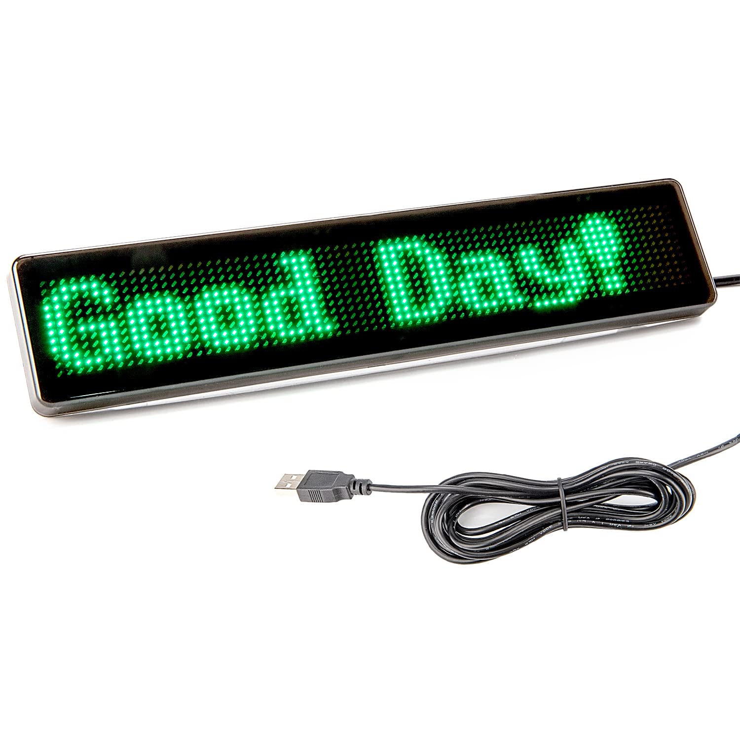 Leadleds Dc 5v Bluetooth Compatible Led Car Sign with USB Cable Programmable Scrolling Message Sign Board for Car, Shop, Store ( Green )