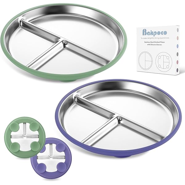 Assiette Silicone Bébé Avec Ventouse Et Couvercle - 2 Assiettes + 4 Ustensiles, Sans BPA, Lave-vaisselle