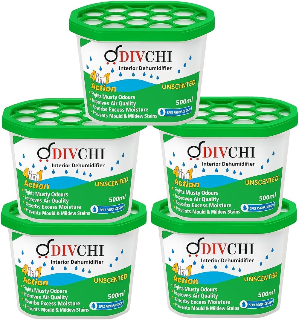 DIVCHI Dehumidifier 500ml Pack of 5 Moisture Absorbers Damp Remover