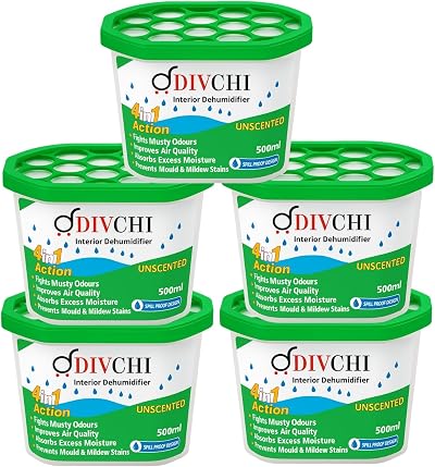 DIVCHI Dehumidifier 500ml Pack of 5 Moisture Absorbers Damp Remover