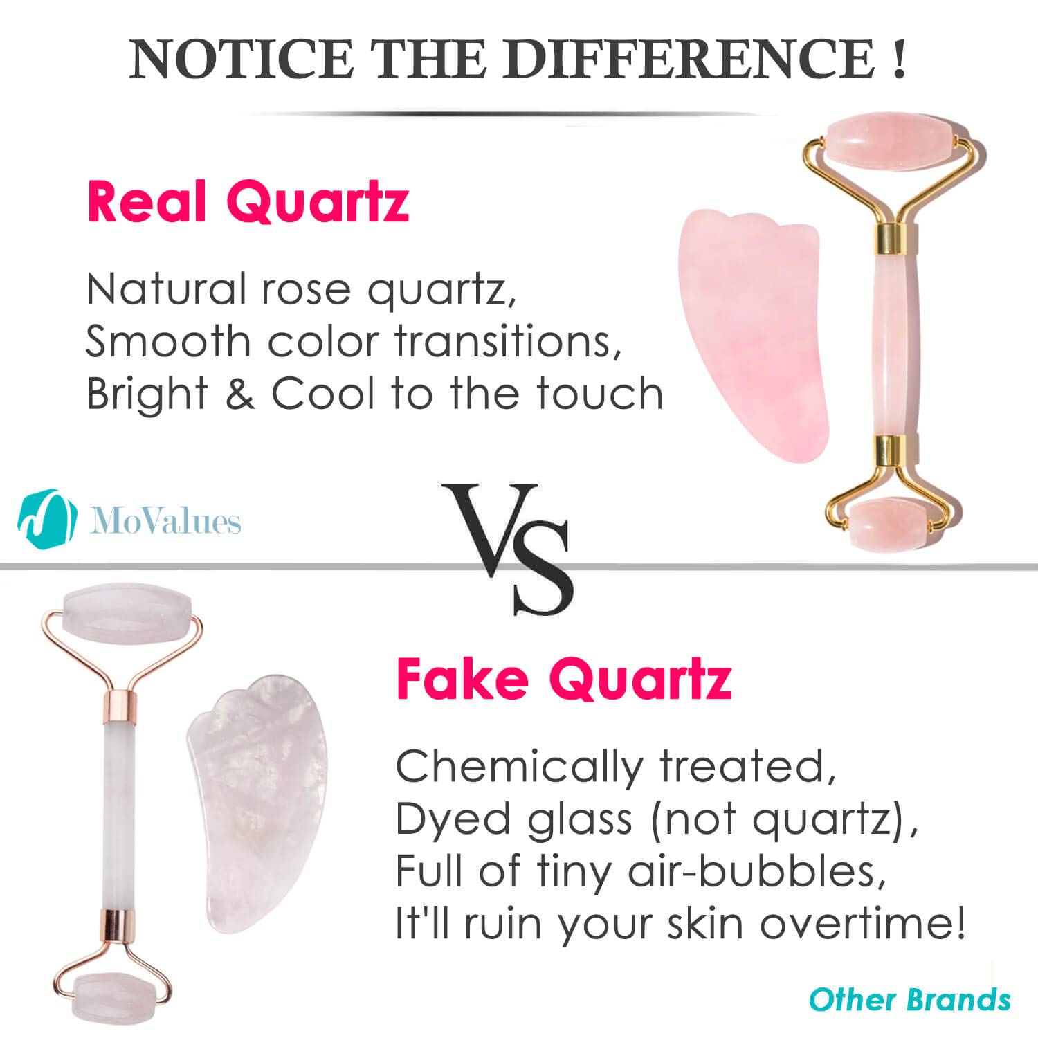Original Jade Roller and Gua Sha Set - Jade Roller For Face - Face Roller: 100% Natural Rose Quartz - Face Massager for Wrinkles, Anti Aging Facial Roller - Authentic, Durable, Noiseless Design : Beauty