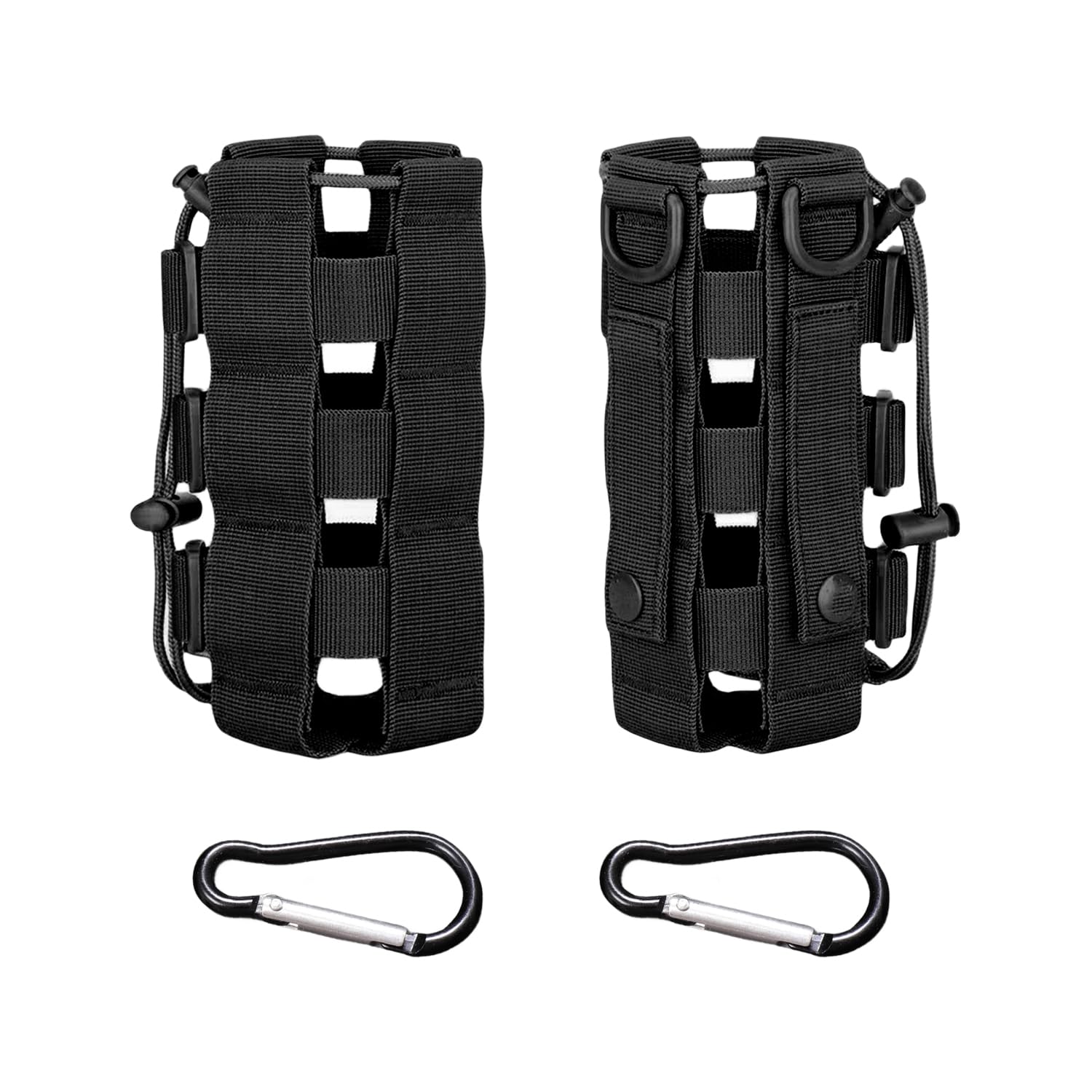 2pcs Military Water Bottle Bag With 2 Carabiners, Backpack Water Bottle Holder, Tactical Water Bottle Holder, Nylon Water Bottle Holder For Hiking, Cycling, Mountaineering (Black)