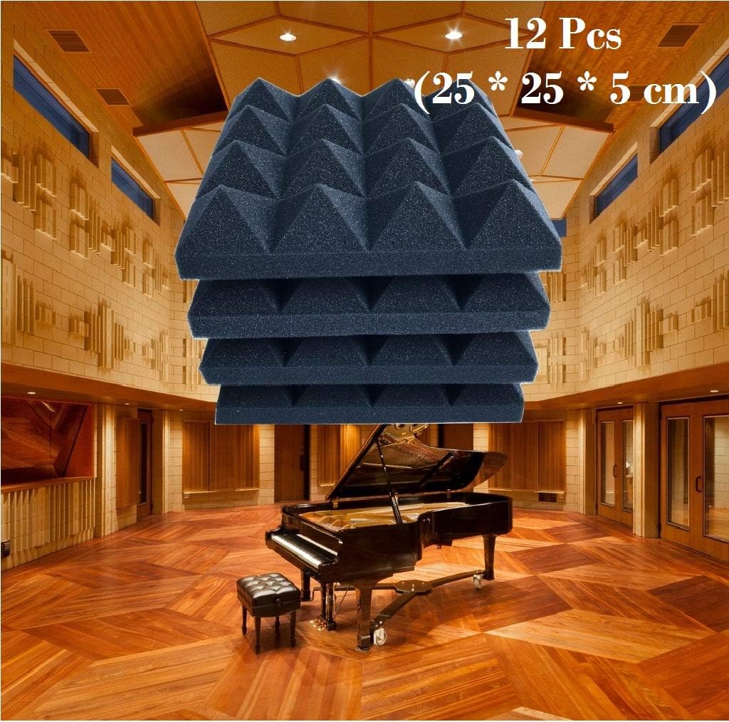 Hukimoyo® Soundproofing Acoustic Foam Wall Panel, Pyramid Studio High Frequency Absorbing Foam Sound fix Wall Tiles for Reducing Echoes (12 Pcs, Black)