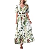 Flessibili Womens V Neck Flutter Sleeve Boho Midi Dress Summer Wedding Guest Beach Party Long Dresses