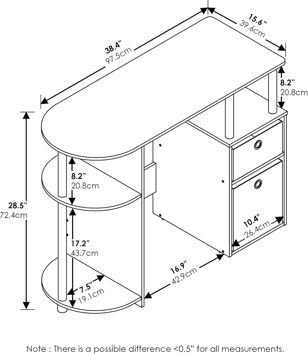 Furinno JAYA Simplistic Computer Study Desk with Bin Drawers, Espresso - Image 3