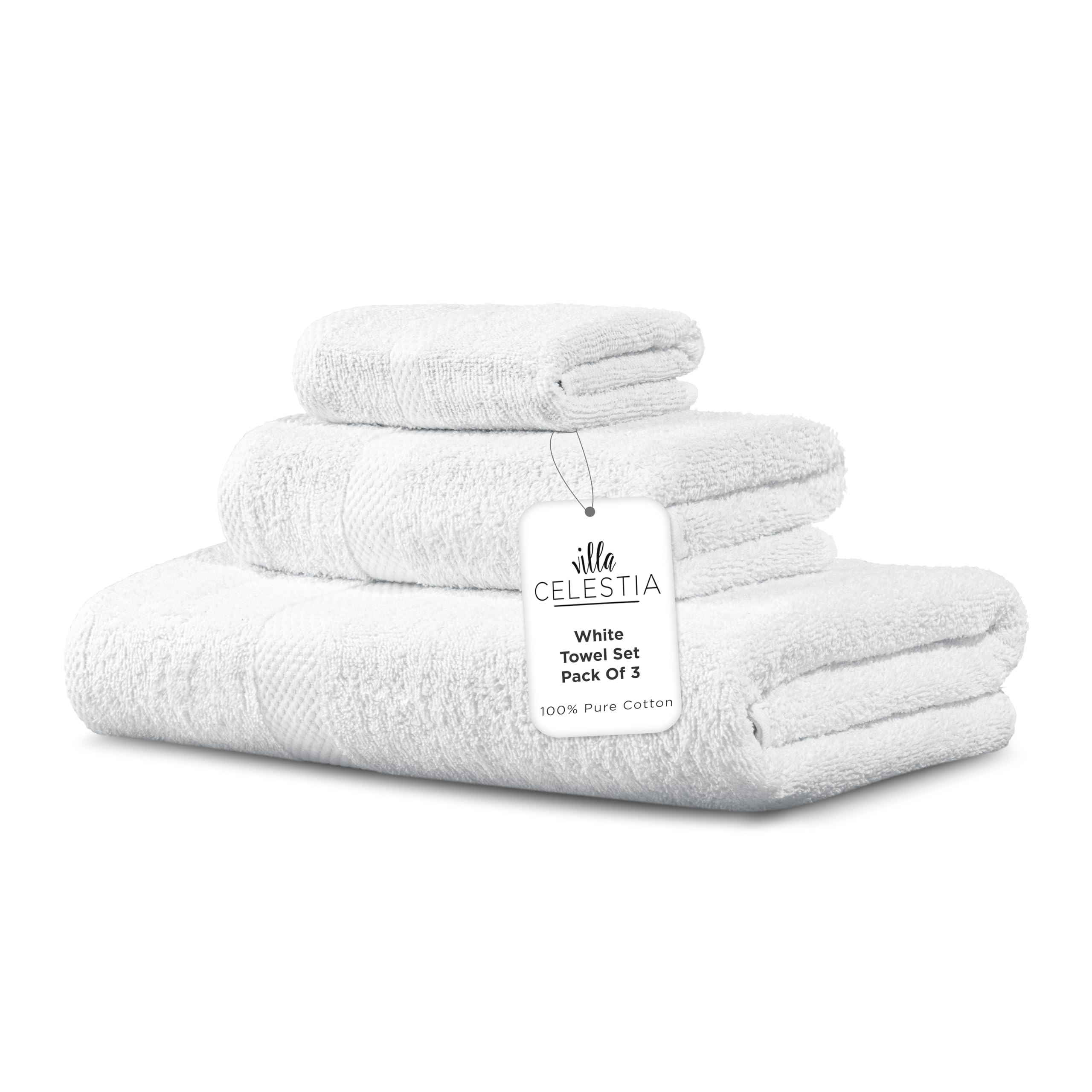 Photo 1 of 100% Combed Cotton Bathroom Towel Set of 3- 1 Bath Towel, 1 Hand Towel, 1 Wash Cloth, Sustainable, Soft, Highly Absorbent 3 Piece Cotton Bath Towel Set Ideal for Hotels, Spa, Bathroom, Dorm, White