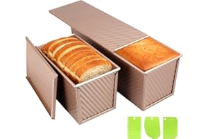 2 Pack Pullman Loaf Pan with Lid, Non-Stick Pullman Bread Pan with Cover, 2.2lb & 1lb Dough Capacity, Carbon Steel Sandwiches