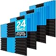 JBER 24 Pack Blue and Charcoal Acoustic Panels Studio Foam Wedges Fireproof Soundproof Padding Black Wall Panels 2" X 12" X 12"