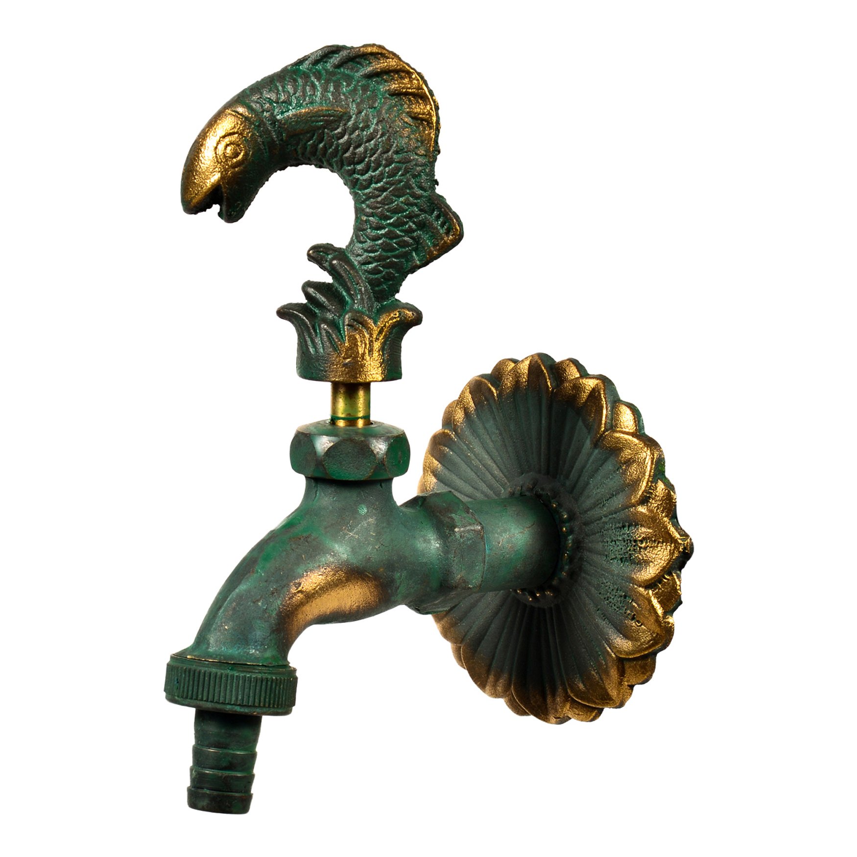 Variosan Retro Garden Tap, 1/2-Inch, Patinated Brass, Large Gap Between Tap and Wall, Solid Wall Rosette