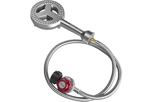 Veralune High-Pressure Cast-Iron Propane Burner Head, Round Burner Head with 20 PSIG Adjustable Regulator, Hose & Brass Fittings for Turkey Fryer Burners, Outdoor Cooking, Camping