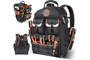 Backpack Tool Bag - LOKASS Tool Backpack Heavy Duty Tool Organizer, Water-resistant HVAC Tool Backpack Electrician Tool Box with Molded Base