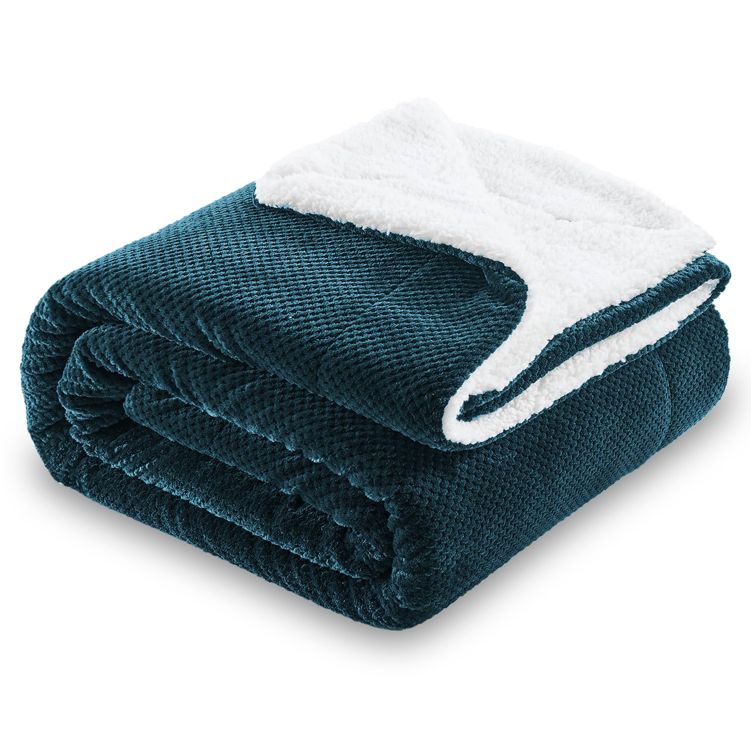 SOCHOW Waffle Sherpa Fleece Throw Blanket, Super Soft Fuzzy Warm, Lightweight Fluffy Reversible Plush Blanket for Bed Sofa Couch, 150cm×200cm Blue Coral