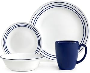 Corelle Jett Blue Chip & Break resistant 16pc Dinner Set, Service for 4, 16-piece